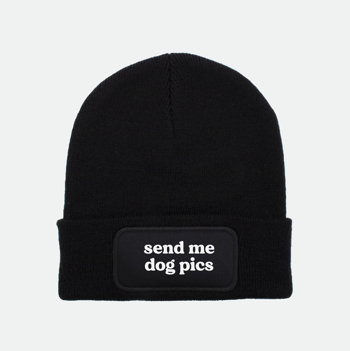 send me dog pics, muts beanie, bedrukking, grappig, fun, dog mom, dog dad, hondenbaasje